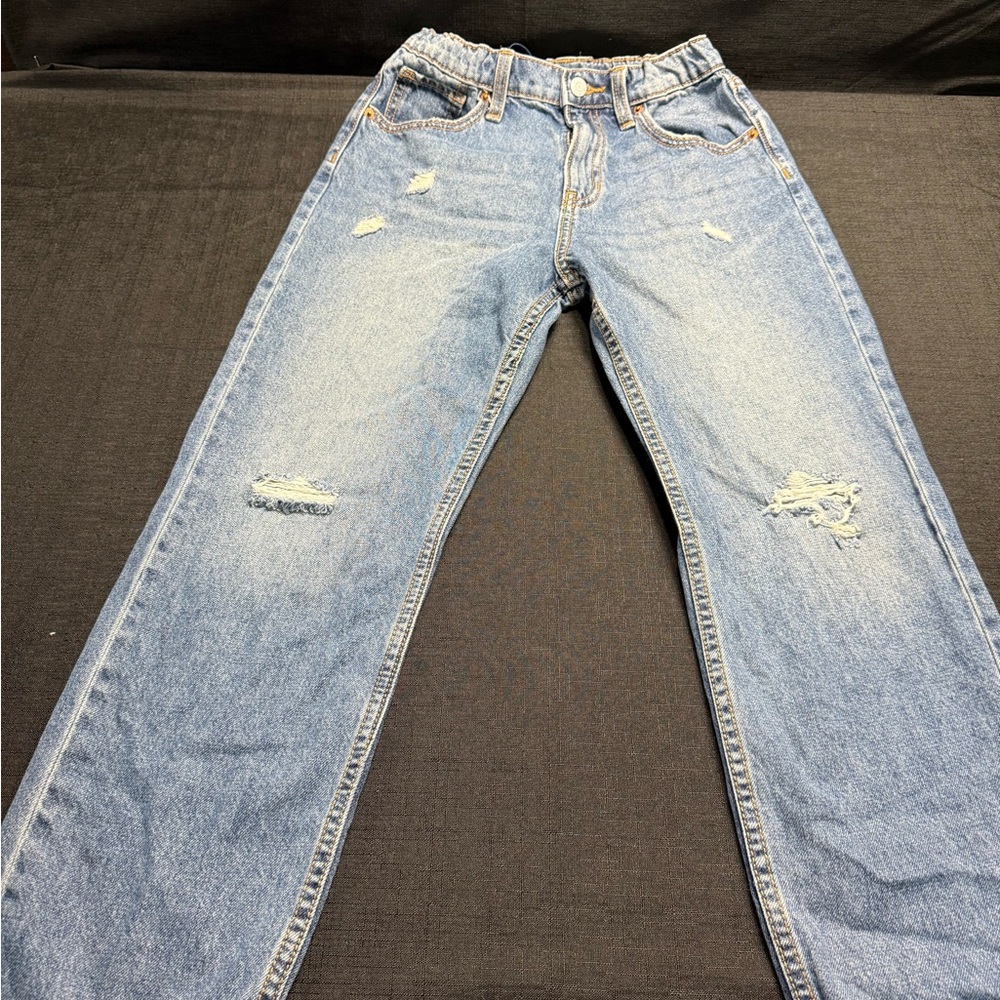 Old Navy Blue Distressed Straight Leg Jeans